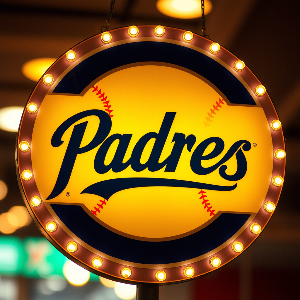 Padres-themed baseball sign